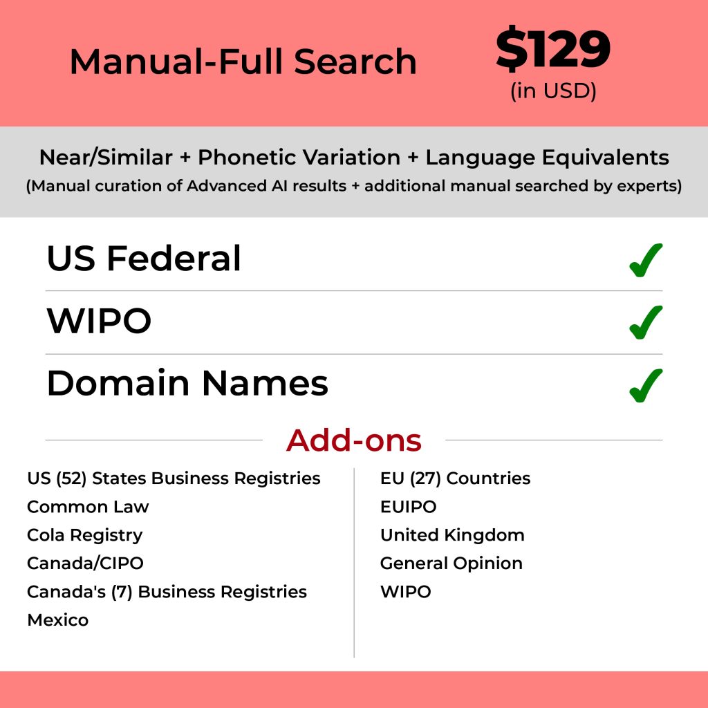 Image showcasing Full Trademark Search US | Starting at $129