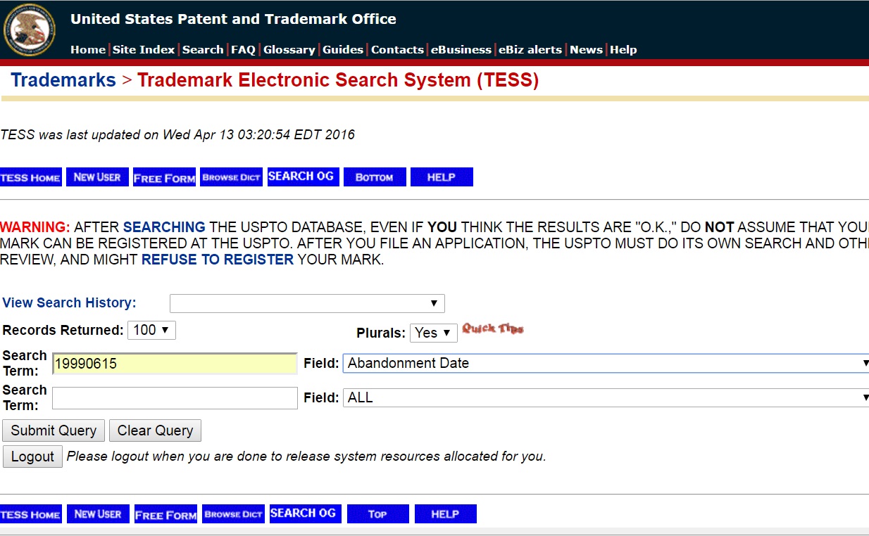 State trademark clearance database