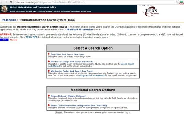 Image showcasing Important Trademark Search Fields Used in TESS Database - TMReady ...