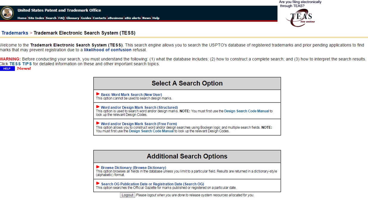 trademark electronic search system