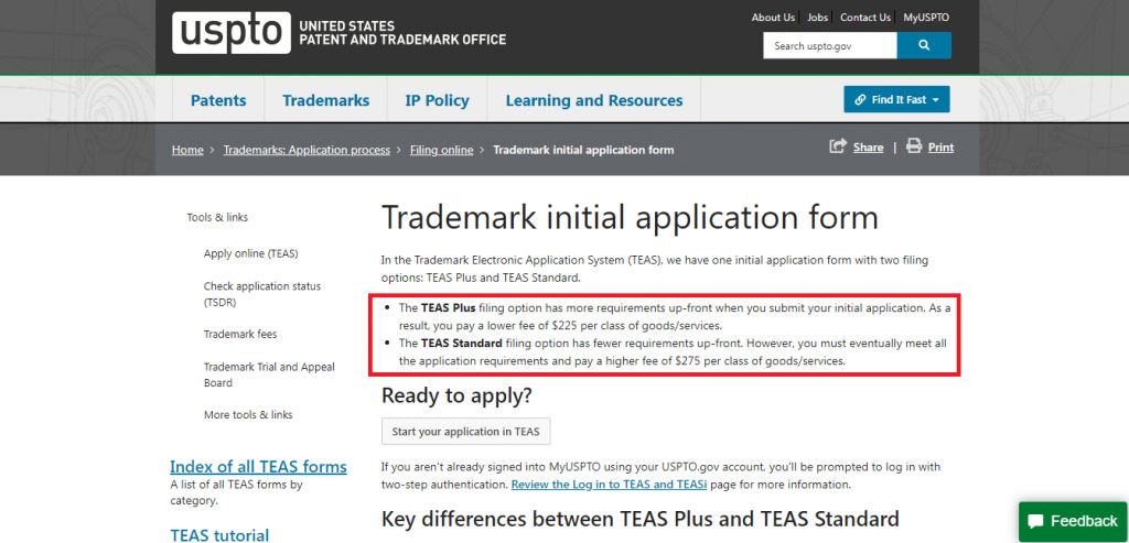 Apply for deals trademark online